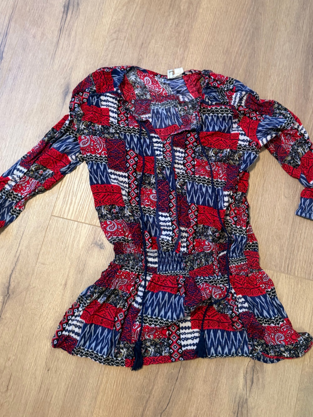 Japna Red & Navy Patchwork Boho Tunic